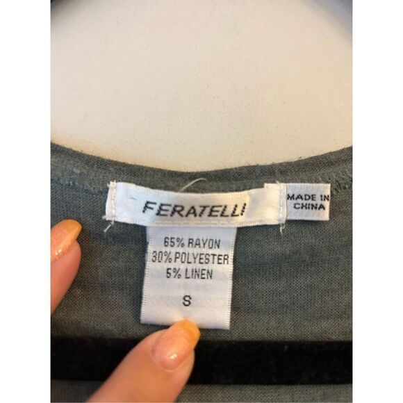 Feratelli embroidered crochet boho top sz S linen blend Lagenlook mixed media - Picture 3 of 6